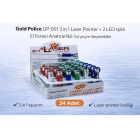 Resim Paxteks Gold Police GP-001 3 In 1 Laser Pointer + 2 LED Işıklı El Feneri Anahtarlıklı 24 Adet 