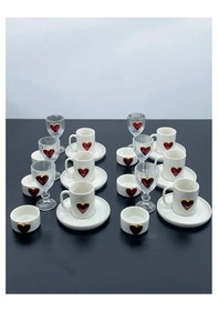 Resim 6 Kişilik Porselen Kalpli Fincan Takımı Seti Ve 6 Adet Porselen K 