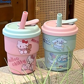 Resim 1 adet Sanrio for hello kitty Su Bardağı İş için Sevimli Yapışkan Çizgili Bardak Taşınabilir Büyük Kapasiteli Kahve Süt Bardağı, İş, Okumak, Ev için Uygundur 