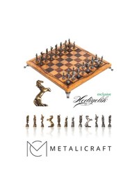Resim Mc97 - Çin Antik Figürlü Metal Taşlar 30x30cm Gerçek Kayın Tahtası - Hediyelik Satranç Takımı 