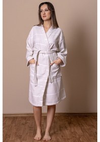 Resim Varol İhracat Fazlası Stok Pamuklu Çizgili Peştamal Bornoz Hafif Dokuma Unisex Standart Beden Krem 