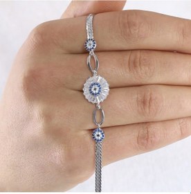 Resim Baget Taşlı Nazar Boncuğu Model Gümüş Bileklik Gümüş 