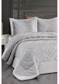 Resim Yatak Örtüsü Takımı 3 Parça Brillant Panula Şönil 3 Parça Açık Gri 