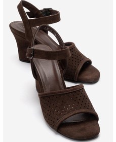 Resim Luvishoes Hervon Kahverengi Süet Kadın Dolgu Topuklu Ayakkabı 