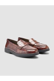 Resim Cabani Tivano %100 Hakiki Deri Kahverengi Croco Desen Kadın Loafer 