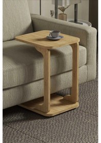 Resim Tekerlekli C Sehpa 360 Dönebilen Oval Köşelikli Şık Tasarım Koltuk Yan Sehpa Zigon Servis Sehpası - Safir Meşe Safir Meşe 