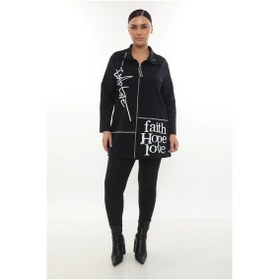 Resim Lady Majestic Pamuklu Fermuarlı Büyük Beden Kadın Hırka Günlük Spor Şık Siyah 