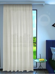 Resim Ekru Renk Keten Görünümlü Ekstraforlu Tül Perde Linen Touch Serisi Ekru 