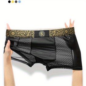 Resim Siyah Altın Hafif Lüks Barok Stil Beli Kapalı Rahat Trendy Mesh Nefes Alabilen Serin Moda Erkekler İçin Siyah, Koyu Gri, Açık Gri ve Gökyüzü Mavisi Renklerde Bir Çift Erkekler İç Çamaşırı 