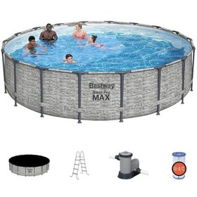 Resim Bestway 5618y Steel Pro Max Prefabrik Aile Havuzu 549 x 122 CM Örtü + Merdiven + Filitre Set 