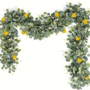 Resim 1/2 adet Eucalyptus yaprakları ile yapay limon garlandı - Ev, veranda, duvar, şömine, yemek masası, düğün, bahçe, çiftlik dekorasyonu için gerçekçi plastik asılı sarma bitkileri - Bakımı gerektirmez, kapak gerektirmez, limon dekoru, düğün merkezinde, şık çiçek gösterisi, kolay kurulum dekoru 