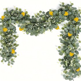 Resim 1/2 adet Eucalyptus yaprakları ile yapay limon garlandı - Ev, veranda, duvar, şömine, yemek masası, düğün, bahçe, çiftlik dekorasyonu için gerçekçi plastik asılı sarma bitkileri - Bakımı gerektirmez, kapak gerektirmez, limon dekoru, düğün merkezinde, şık çiçek gösterisi, kolay kurulum dekoru 