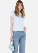 Resim Slim Fit Yuvarlak Yaka Pamuklu Düz Kadın Mavi Kısa Kol Tişört Colin's