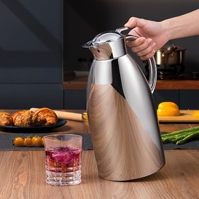 Resim 1pc Paslanmaz Çelik Termos 3L - Vakum Yalıtımlı Su Düzlüğü Kolay Basma Butonu Kapağı, Çift Duvarlı Termostat Kahve Makinesi, Sıcak/Soğuk İçecekler için Isı Tutma, Çay - Çok Amaçlı Kullanım 