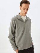 Resim Uzun Kollu Pamuklu İnterlok Kumaş Basic Yarım Fermuarlı Sweatshirt 