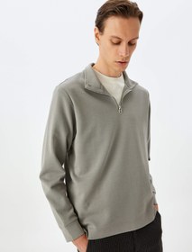 Resim Uzun Kollu Pamuklu İnterlok Kumaş Basic Yarım Fermuarlı Sweatshirt 