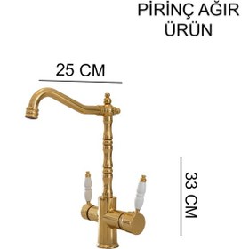 Resim 00-1 Antik Rustik Lüks Arıtmalı Mutfak Bataryası Nostalik Eviye Musluğu Altın 