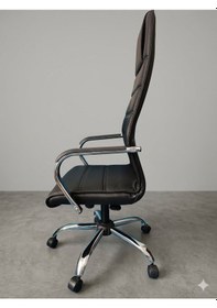 Resim Müdür Ofis Koltuğu, Yönetici Ofis Koltuğu, Siyah Deri, Krom Ayak, 