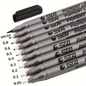 Resim 1 adet/9 adet/set Su Geçirmez Sanat Marker Fırça Ofis Öğrenci Okul Çizim Beyaz Çizgi Siyah İnce Fırça Ofis Okul Sanat Malzemeleri, You Ping 