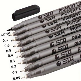 Resim 1 adet/9 adet/set Su Geçirmez Sanat Marker Fırça Ofis Öğrenci Okul Çizim Beyaz Çizgi Siyah İnce Fırça Ofis Okul Sanat Malzemeleri, You Ping 