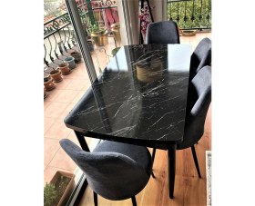 Resim Canisa Concept Via Serisi 80x132 Açılabilir Mutfak Masası Takımı Barok Desen Masa 4 Kahverengi Sandalye 