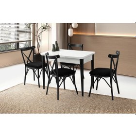 Resim Kelebek Beyaz Ahşap Salon Yemek Masa Sandalye Takımı 4 Çapraz Sandalyeli Ortadan Açılır Büyüyen 70x1 Beyaz-siyah 