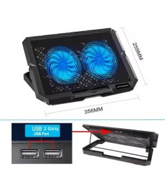 Resim Pucutun HDX4253 Notebook Soğutucu Ledli Çift Fanlı Telefon Standlı 