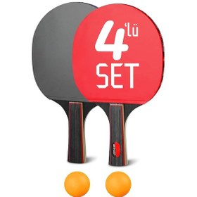 Resim 4'lü Masa Tenisi Raketi Seti Çift Katmanlı Pinpon Raketi Topu Set 