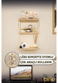 Resim Bino Duvar Rafı Çok Amaçlı Düzenleyici Oval Raf Ahşap Banyo Mutfak Rafı Makyaj Ve Takı Organizeri 