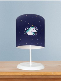 Resim Mekta Home Bebek Ve Çocuk Odası Lacivert Unicorn Desenli Abajur 