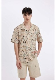 Resim DeFacto Regular Fit Yazlık Apaş Yaka Etnik Desenli Pamuklu Kısa Kollu Gömlek B7389AX24SPBG700 