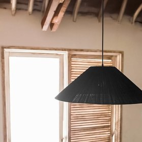 Resim Doğal Kağıt Rafya Bohem Rustik Modern Siyah Üçgen Avize 