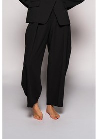 Resim Kadın Siyah Derin Pileli Varil Pantolon Siyah 