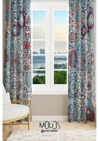 Resim Mosque Tiles 1 Desenli Süet Oturma Odası Salon Fon Perde Ekstrafor Büzgü 2 Kanat Prd-1086 Çok Renkli 