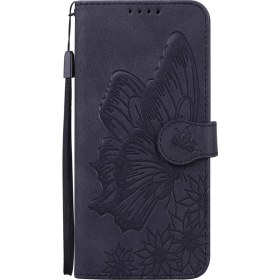 Resim Yihang Boutique IPhone Xs Max Retro Flip Cüzdan Kabartma Kelebek Kapak - Siyah(Yurt Dışından) 
