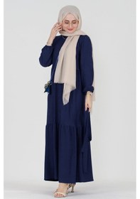 Resim Sevitli Şura Fitilli Tesettür Elbise-saks Mavi-3297-saks Mavi Saks 