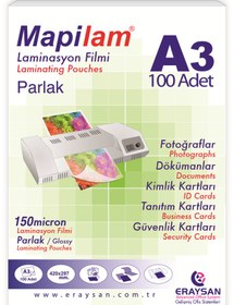 Resim MAPİLAM 150 MİCRON PARLAK LAMİNASYON FİLMİ (A3) 100 LÜ 