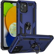 Resim Samsung Galaxy A03 Vega Sert Silikon Tank Standlı Yüzüklü Mıknatıslı Kılıf + Nano Lacivert Gpack