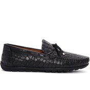 Resim Erkek Siyah Kroko Desenli Deri Casual Loafer Derimod