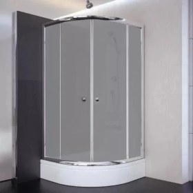 Resim Sırduş 80X80X180 Oval Parlak Profil Komple Kumlu Cam Duş Kabini & 80X80X16 Panelli Duş Teknesi Set 