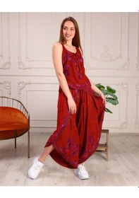 Resim Bohem Stil Otantik Nakış İşlemeli Harem Şalvar Pantolon Buluz Takım-8816 Kiremit 