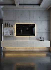 Resim Resital Ledli Duvara Monte Tv Sehpası - Traverten - W6022-8 Traverten 