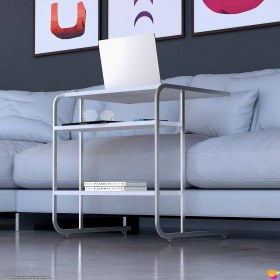 Resim Modilayn C Yan Sehpa Geniş Boy Tekerlekli Çalışma, Atıştırmalık, Yemek, Laptop Sehpası Beyaz 