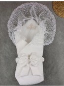 Resim Yenidoğan Kumru Plazma Taçlı Lüks Kundak Bebek Battaniyesi Ekru Çok Renkli 