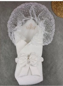 Resim Yenidoğan Kumru Plazma Taçlı Lüks Kundak Bebek Battaniyesi Ekru Çok Renkli 