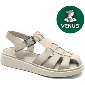 Resim Venüs Yavanna Hakiki Deri Comfort Ortopedik Kadın Sandalet Vizon 