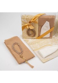 Resim Seccade + Eşarp + Takke + Tesbih Seti Asetat Kutulu, Gold Gold 65 x 110 CM 