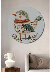 Resim Sulu Boya Görünümlü Sevimli Kuş Desenli Dekoratif Ahşap Tablo Yuvarlak Duvar Tablosu 74881158 - 45 X 45 