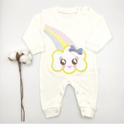 Resim bebekstar Bebek Star Gökkuşağı Baskılı Krem %100 Cotton Bebek Tulumu 