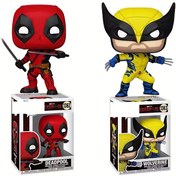 Resim MARVEL Wolverine & Deadpool 80. Yıldönümü Koleksiyon Figürleri - Yüksek Detaylı PVC Pop! Sanat Heykelleri, Kırmızı ve Siyah / Mavi ve Sarı Kıyafetler, Gösterim İçin Dinamik Eylem Duruşları (Resmi Lisanslı) 